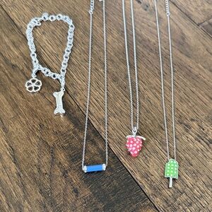 Lia Sophia Silver Charm Necklace Set with Blue, Pink & Green Pendants